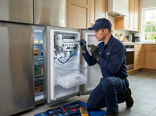 Appliance Repair Hero technician repairing a refrigerator ice maker in Aquasco, MD